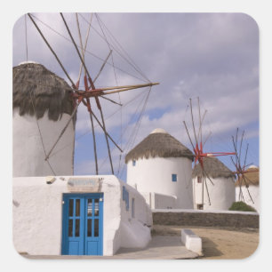 Die Windmühlen von Mykonos auf den griechischen I Quadratischer Aufkleber