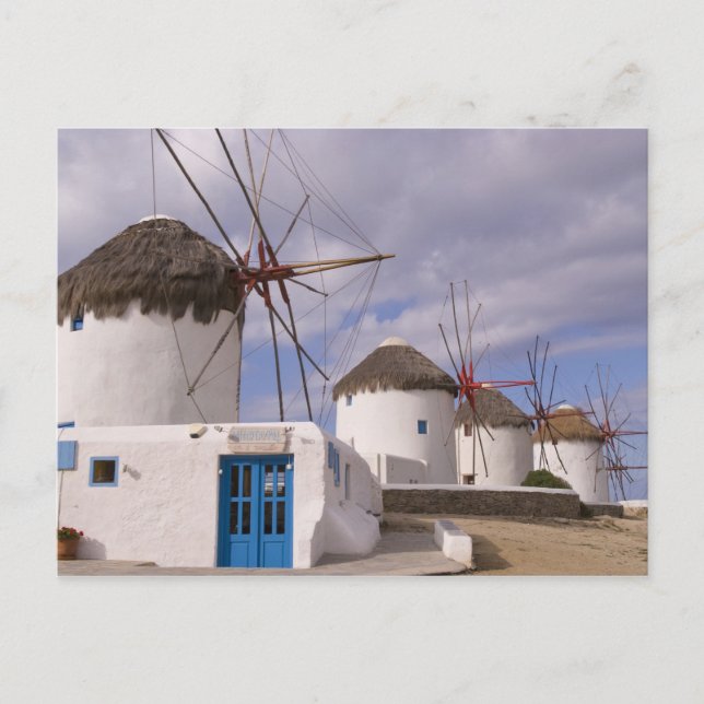 Die Windmühlen von Mykonos auf den griechischen In Postkarte (Vorderseite)