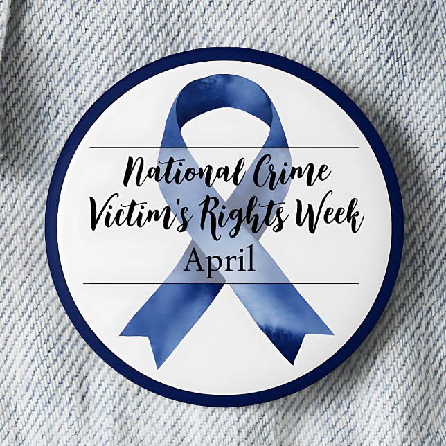 Die Woche der Opfer der nationalen Kriminalität im Button (National Crime Victim's Rights Week. April. Blue awareness ribbon.)