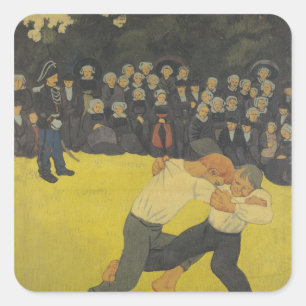 Die Wrestling-Bretonen, c.1893 Quadratischer Aufkleber