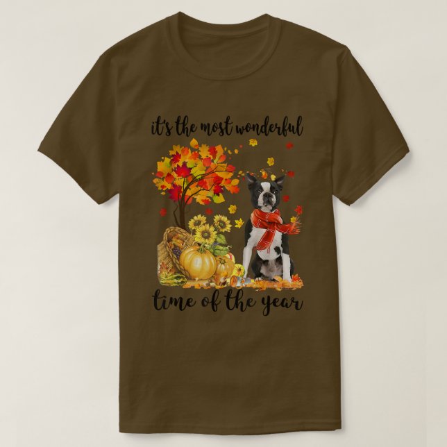 Die wunderbarste Herbstzeit in Boston Terrier T-Shirt (Design vorne)
