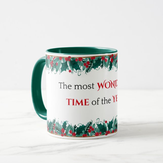 Die wunderbarste Zeit der Weihnachtszeit der Tasse (Vorderseite Links)