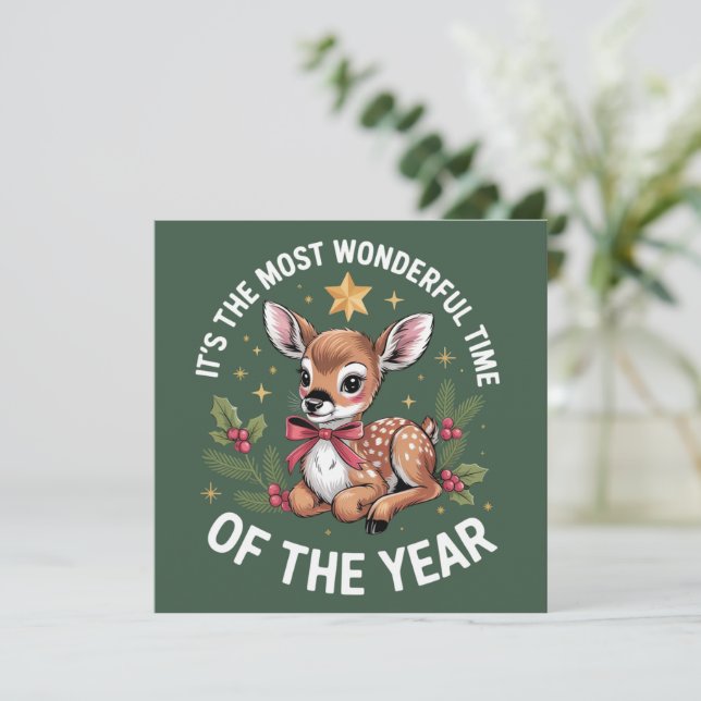 Die wunderbarste Zeit Vintage Hirsch Weihnachten  (Stehend Vorderseite)