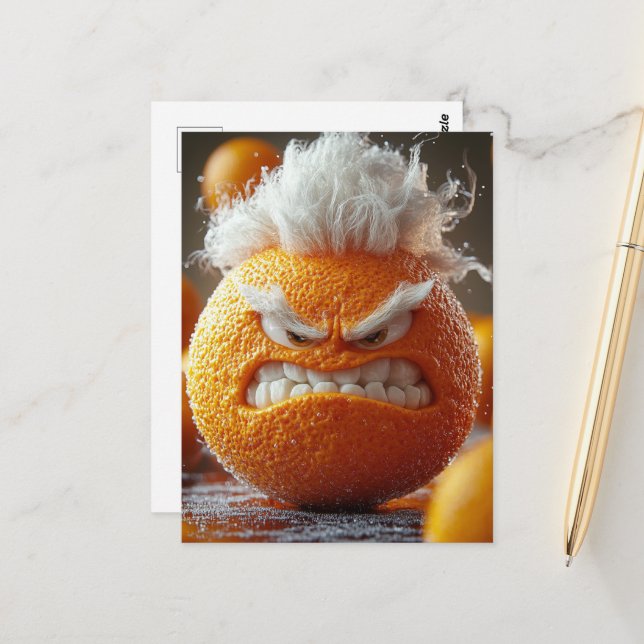 Die wütende Orange Frucht Postkarte (Vorderseite/Rückseite Beispiel)