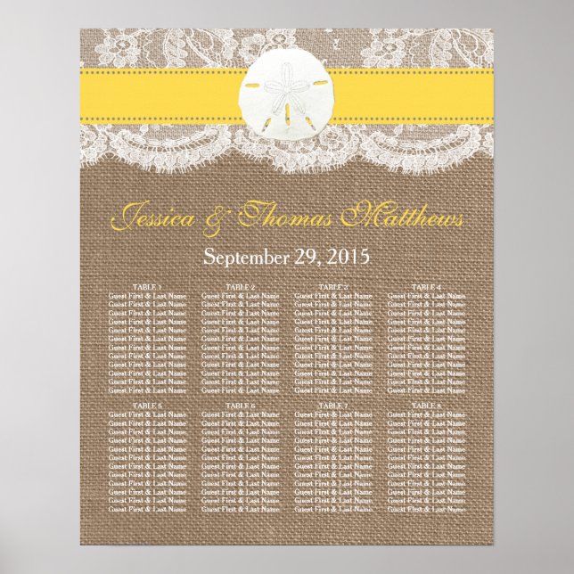 Die Yellow Sand Dollar Beach Hochzeitskollektion Poster (Vorne)