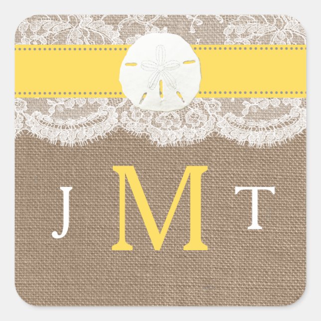 Die Yellow Sand Dollar Beach Hochzeitskollektion Quadratischer Aufkleber (Vorderseite)