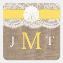 Die Yellow Sand Dollar Beach Hochzeitskollektion Quadratischer Aufkleber