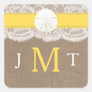 Die Yellow Sand Dollar Beach Hochzeitskollektion Quadratischer Aufkleber