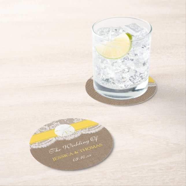 Die Yellow Sand Dollar Beach Hochzeitskollektion Runder Pappuntersetzer (Vor Ort)