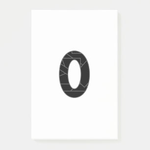 Die Zahl Null (0) in schwarz Post-it Klebezettel