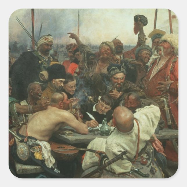 Die Zaporozhye Kossacks schreiben einen Brief Quadratischer Aufkleber (Vorderseite)