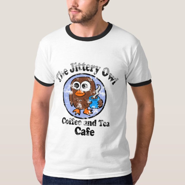 Die zappelige Eule Kaffee- und Teebar T-Shirt (Vorderseite)