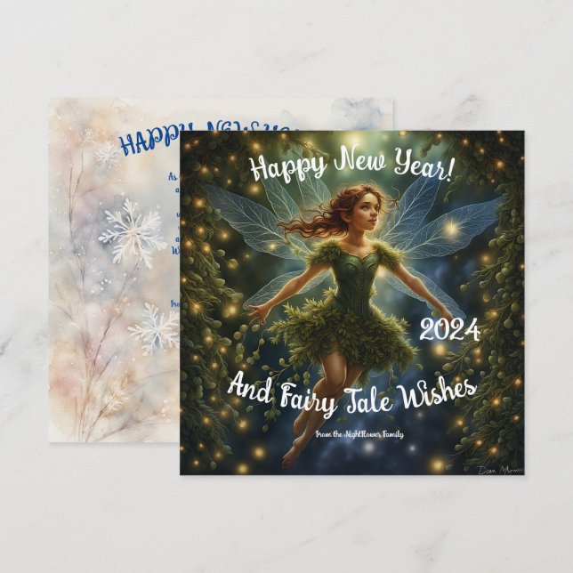 Die zauberhafte Märchen des Neujahrs. Whimsikische Karte (Vorne/Hinten)