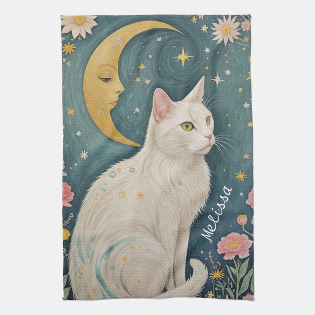 Die zauberhafte weiße Katze mit grünen Augen Geschirrtuch (Vertikal)