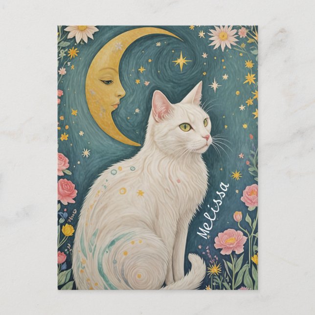 Die zauberhafte weiße Katze mit grünen Augen Postkarte (Vorderseite)