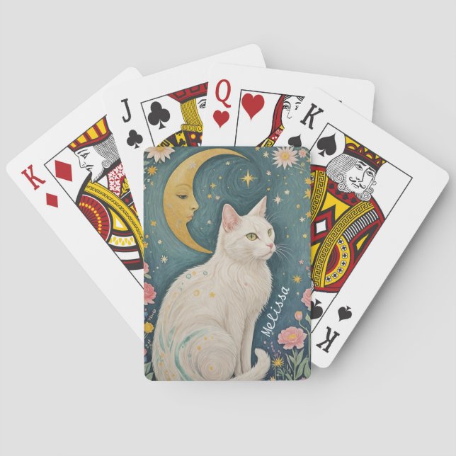 Die zauberhafte weiße Katze mit grünen Augen Spielkarten (Rückseite)