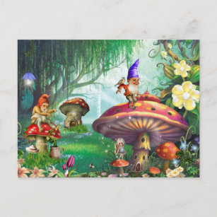 Die zauberhaften Gnome Pilze Blumengärten Postkarte