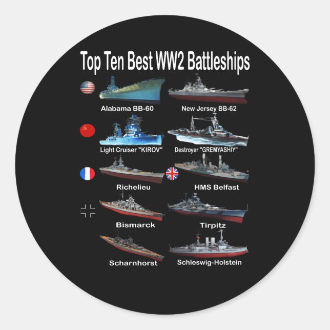 Die zehn besten WW2-Kampfschiffe für Marine Runder Aufkleber (Vorderseite)