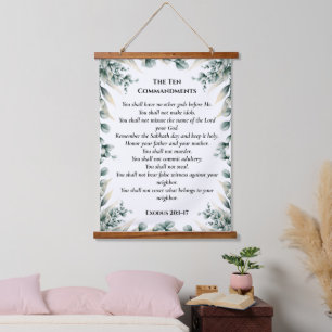 Die Zehn Gebote Elegantes Eukalyptus-Blumenmuste Wandteppich Mit Holzrahmen