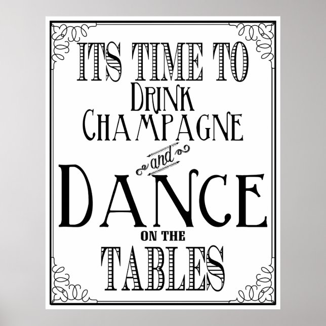 Die Zeit, Champagner in Schwarz und Weiß zu trinke Poster (Vorne)