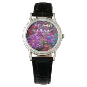 Die Zeit Gottes ist perfekt Abstraktes Blumenrosa  Armbanduhr