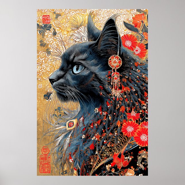 Die Zen-Katze | Vintag Japanisch Ukiyo-e Poster (Vorne)
