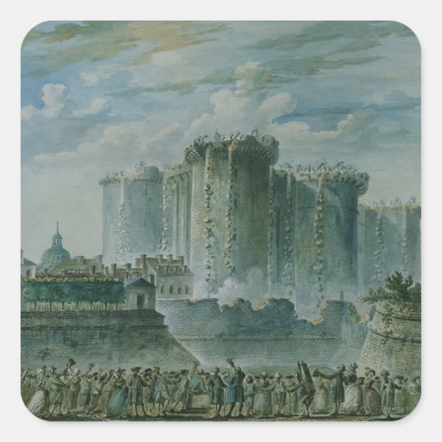 Die Zerstörung der Bastille, 14. Juli 1789 Quadratischer Aufkleber (Vorderseite)