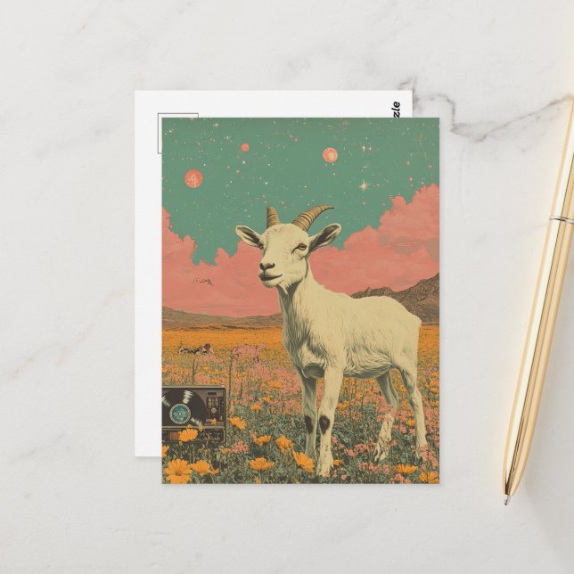 Die Ziege auf der Wiese Postkarte (Vorderseite/Rückseite Beispiel)