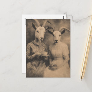 Die Ziegenfrauen Tee und Bagel Retro Sepia Postkarte