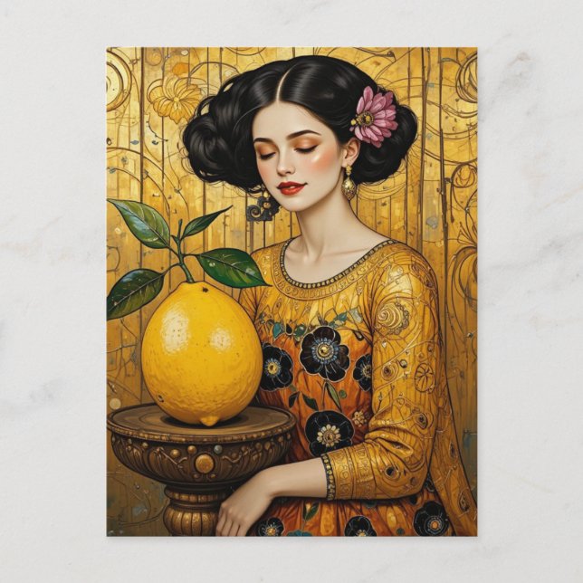 Die Zitrone und die Dame Postkarte (Vorderseite)