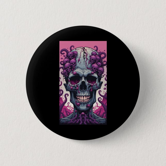 Die Zombie hat ein Gehirn, das ihren Kopf bedeckt Button (Vorderseite)