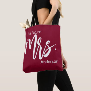 Die Zukunft Frau Script Burgundy & White Nachname Tasche