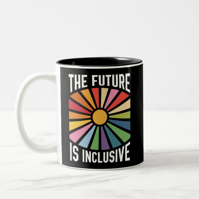 Die Zukunft ist ein integratives Recht auf Rainbow Zweifarbige Tasse (Links)