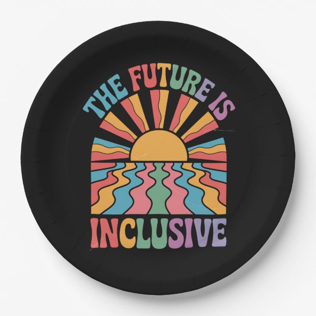Die Zukunft ist inklusiv LGBTQ Rainbow Pride Retro Pappteller (Vorderseite)