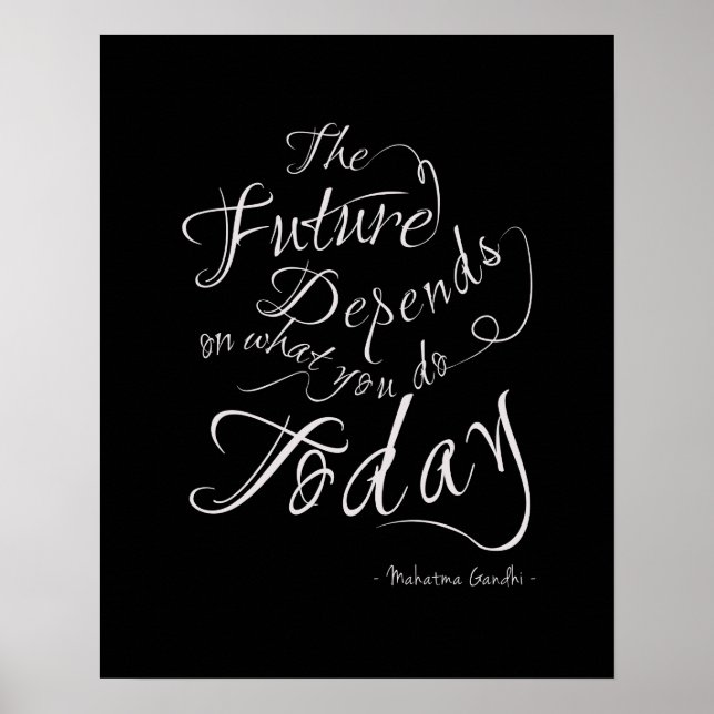 Die Zukunft - Schwarze Kalligrafie - Inspirationsp Poster (Vorne)
