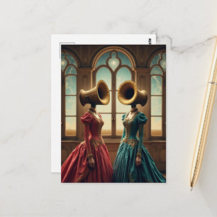 Die zwei Frauen mit alternativen Köpfen Surreal Postkarte