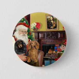 Die zwei langhaarigen Dackeln des Weihnachtsmanns Button