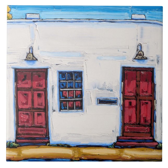 Die "zwei rote Tür-" dekorative Fliese (Vorderseite)