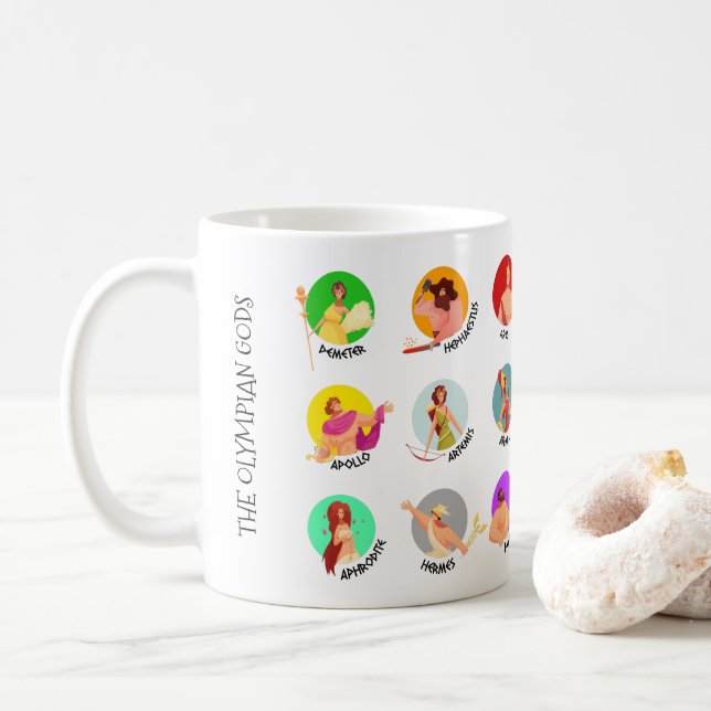 Die zwölf olympischen Götter der griechischen Myth Kaffeetasse (Mit Donut)