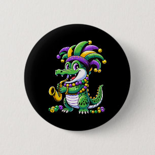 Dienstag, Fettcut Alligator Jester Hat Carnival Pa Button