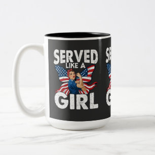 Diente wie ein Mädchen Weibliche Veteranin Militär Zweifarbige Tasse