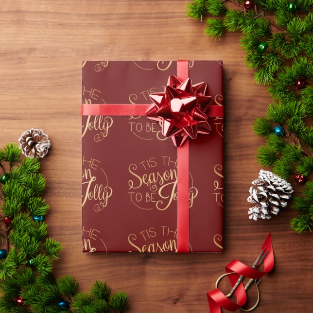 "Dies ist die Jahreszeit" Red Gold Script Holiday Geschenkpapier (Feiertagsgeschenk)