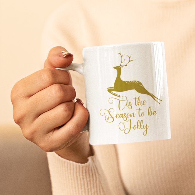 Dies ist die Jahreszeit, um Jolly Gold Rentier Wei Kaffeetasse (Von Creator hochgeladen)