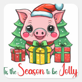 Dies ist die Jahreszeit, um jolly Santa Pig Quadratischer Aufkleber