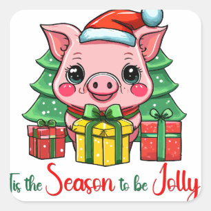 Dies ist die Jahreszeit, um jolly Santa Pig Quadratischer Aufkleber