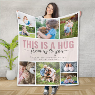 Dies ist eine "Hug Message Family Foto Collage" Fleecedecke
