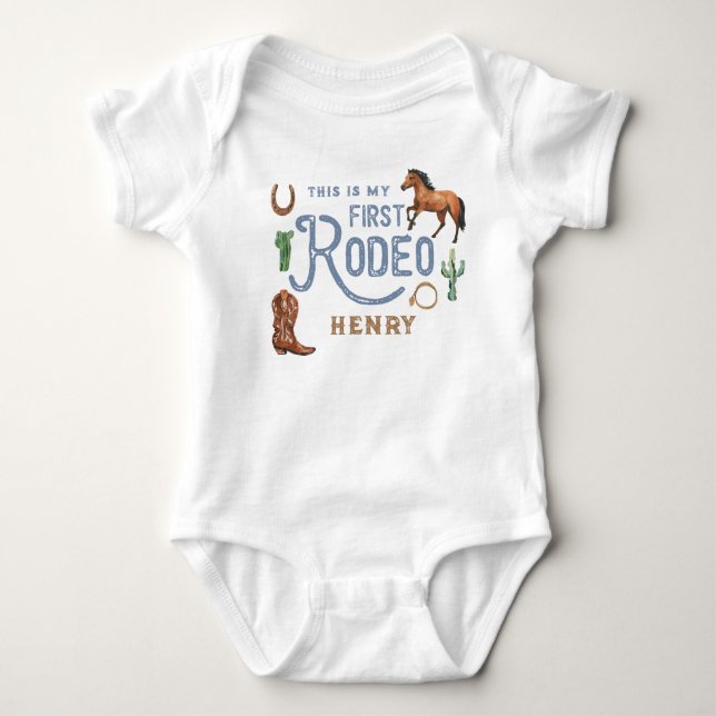 Dies ist mein erster Rodeo-Western, erster Geburts Baby Strampler (Vorderseite)