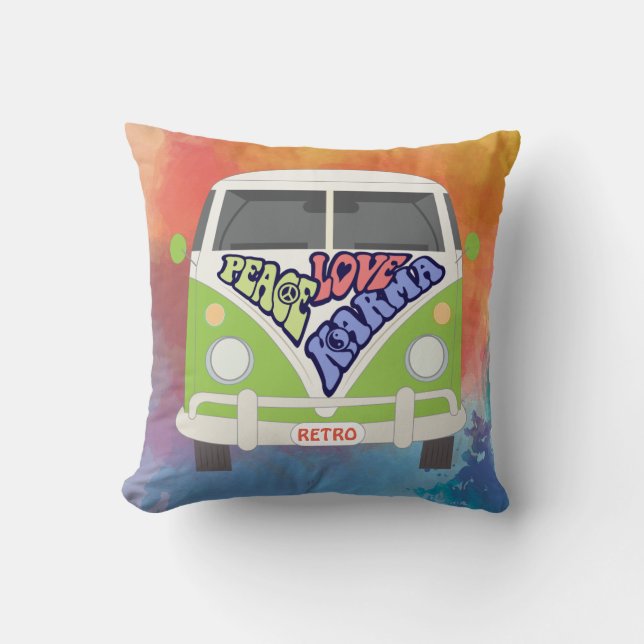 Diese 1970er vibe hippy van, Peace, Liebe & Karma Kissen (Vorderseite)