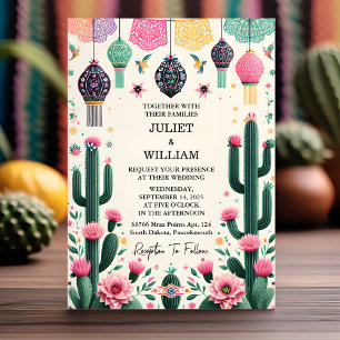 Diese elegante Fiesta Cactus Floral Mexican Weddin Einladung