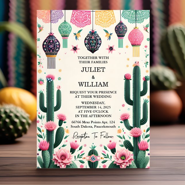 Diese elegante Fiesta Cactus Floral Mexican Weddin Einladung (Von Creator hochgeladen)